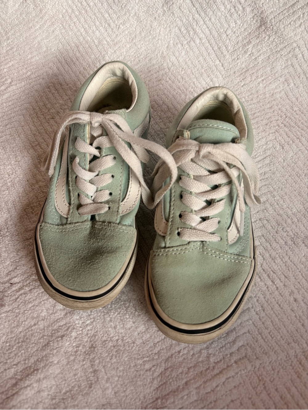 Vans Kids Mint Green Suede Lace-Up Sneakers with White Stripe